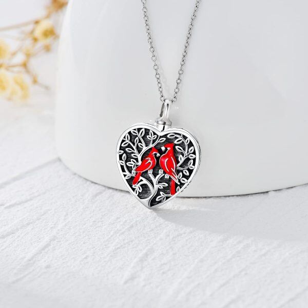 Sterling Silver Cardinal Heart Necklace-1