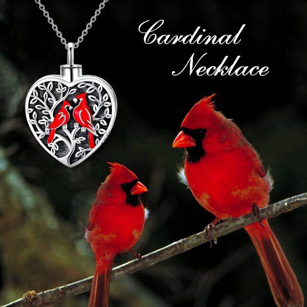 Sterling Silver Cardinal Heart Necklace-4