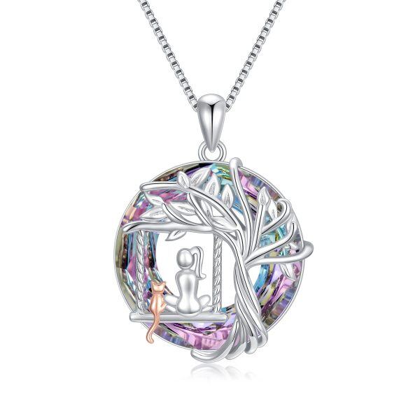 Sterling Silver Cat Tree Of Life Necklace-0