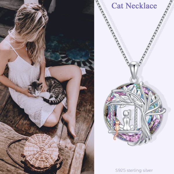 Sterling Silver Cat Tree Of Life Necklace-3