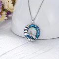 wholesale 925 Sterling Silver Blue Crystal Wolf Moon Pendant Necklace for Women-0-1