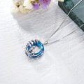 wholesale 925 Sterling Silver Blue Crystal Wolf Moon Pendant Necklace for Women-0-2