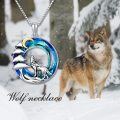wholesale 925 Sterling Silver Blue Crystal Wolf Moon Pendant Necklace for Women-0-3