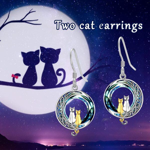 Sterling Silver Cat Moon Earrings-1