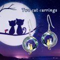 wholesale 925 Sterling Silver Crystal Cat on the Moon Drop Earrings for Women-0-1
