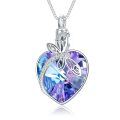 wholesale 925 Sterling Silver Purple Blue Crystal Butterfly Heart Locket Necklace for Women-0-0