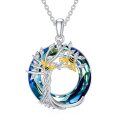 wholesale 925 Sterling Silver Blue Crystal Tree of Life with Bees Pendant Necklace for Women-0-0