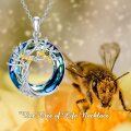 wholesale 925 Sterling Silver Blue Crystal Tree of Life with Bees Pendant Necklace for Women-0-1