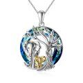 wholesale 925 Sterling Silver Blue Crystal Elephant Family Pendant with Gold Plated Baby Elephants and Tree of Life Design Necklace for Women Girls Mothers Day Gift-0-0