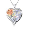 wholesale Sterling Silver Crystal Rose Flower Birthstone Necklace I Love You Pendant Gift for Her - Two Tone-0-0