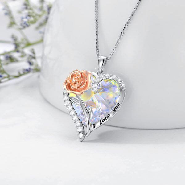 Sterling Silver Rose Heart Pendant Necklace-1