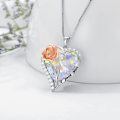 wholesale Sterling Silver Crystal Rose Flower Birthstone Necklace I Love You Pendant Gift for Her - Two Tone-0-1