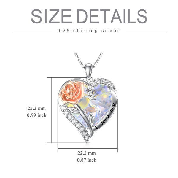 Sterling Silver Rose Heart Pendant Necklace-4