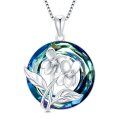 wholesale 925 Sterling Silver Blue Crystal Birth Flower Necklace for Women - 12 Month Floral Pendant Birthday Gift-0-0