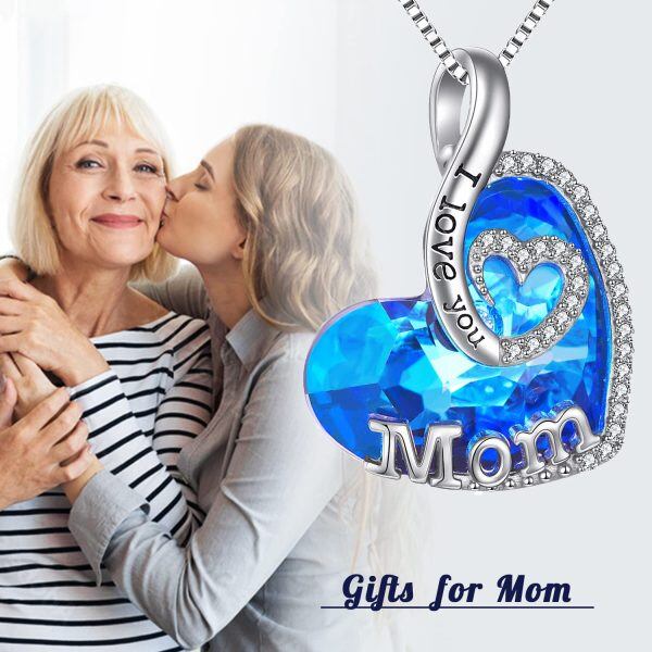 Sterling Silver Mom Heart Pendant Necklace-1