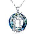 wholesale 925 Sterling Silver Blue Crystal Tree of Life Cat Pendant Necklace-0-0