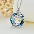 wholesale 925 Sterling Silver Blue Crystal Tree of Life Cat Pendant Necklace-0-1