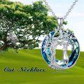 wholesale 925 Sterling Silver Blue Crystal Tree of Life Cat Pendant Necklace-0-3