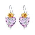 wholesale 925 Sterling Silver Pink Crystal Heart Rose Dangle Earrings for Women Gift Ideas-0-0
