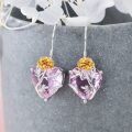 wholesale 925 Sterling Silver Pink Crystal Heart Rose Dangle Earrings for Women Gift Ideas-0-2