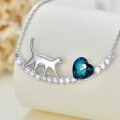 wholesale 925 Sterling Silver Cat Heart Blue Crystal Pendant Necklace for Women-0-1