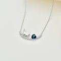 wholesale 925 Sterling Silver Cat Heart Blue Crystal Pendant Necklace for Women-0-2