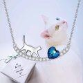wholesale 925 Sterling Silver Cat Heart Blue Crystal Pendant Necklace for Women-0-3