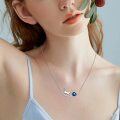 wholesale 925 Sterling Silver Cat Heart Blue Crystal Pendant Necklace for Women-0-5