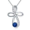 wholesale 925 Sterling Silver Blue Sapphire Infinity Cross Pendant Necklace for Women-0-0
