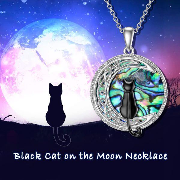 Sterling Silver Celtic Cat Moon Necklace-4