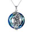 wholesale 925 Sterling Silver Round Blue Crystal Flower Pendant Necklace for Women-0-0