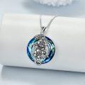 wholesale 925 Sterling Silver Round Blue Crystal Flower Pendant Necklace for Women-0-1