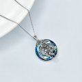wholesale 925 Sterling Silver Round Blue Crystal Flower Pendant Necklace for Women-0-2