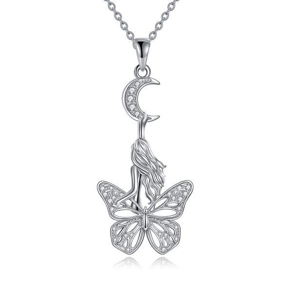 Sterling Silver Butterfly Moon Necklace-0