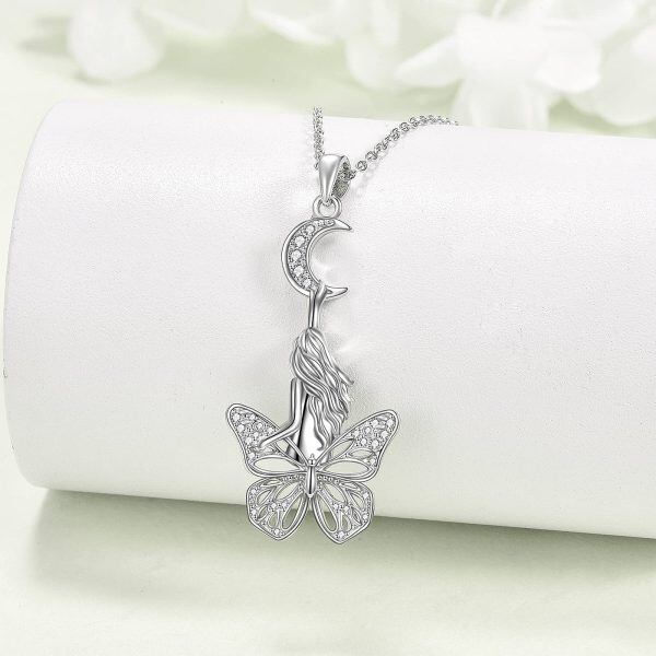 Sterling Silver Butterfly Moon Necklace-3