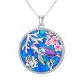 wholesale 925 Sterling Silver Round Blue Opal Coral & Flower Sea Turtle Pendant Necklace Ocean Life Jewelry for Women-0-0