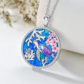 wholesale 925 Sterling Silver Round Blue Opal Coral & Flower Sea Turtle Pendant Necklace Ocean Life Jewelry for Women-0-1