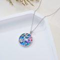 wholesale 925 Sterling Silver Round Blue Opal Coral & Flower Sea Turtle Pendant Necklace Ocean Life Jewelry for Women-0-2