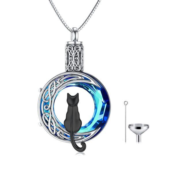 Sterling Silver Cat Moon Urn Necklace-0