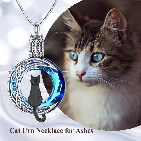 Sterling Silver Cat Moon Urn Necklace-1