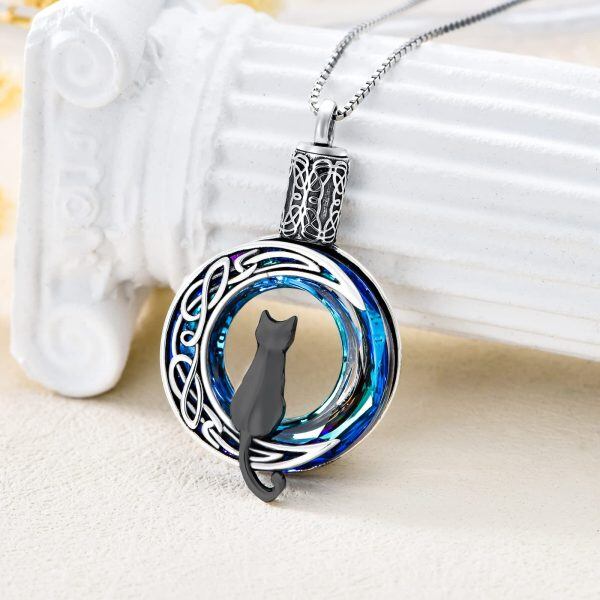 Sterling Silver Cat Moon Urn Necklace-3