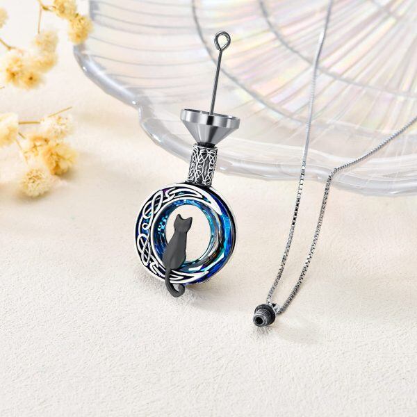 Sterling Silver Cat Moon Urn Necklace-4