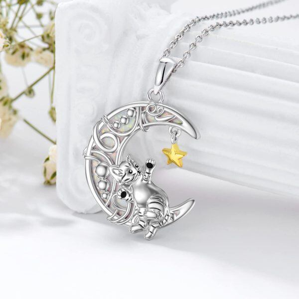 Sterling Silver Cat Moon Necklace-1