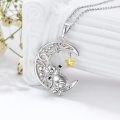 wholesale 925 Sterling Silver Opal Cat on the Moon Pendant with Star Charm Necklace-0-1