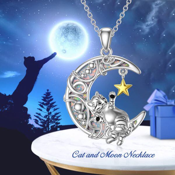 Sterling Silver Cat Moon Necklace-5