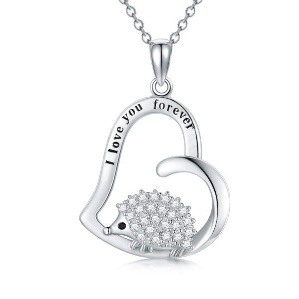 Sterling Silver Heart Hedgehog Necklace-0