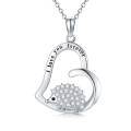 wholesale 925 Sterling Silver Heart-Shaped Hedgehog Pendant Necklace with Cubic Zirconia for Women-0-0