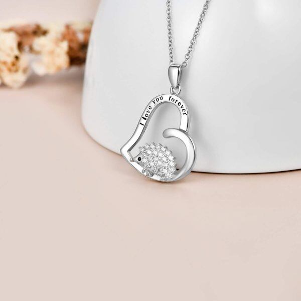 Sterling Silver Heart Hedgehog Necklace-4