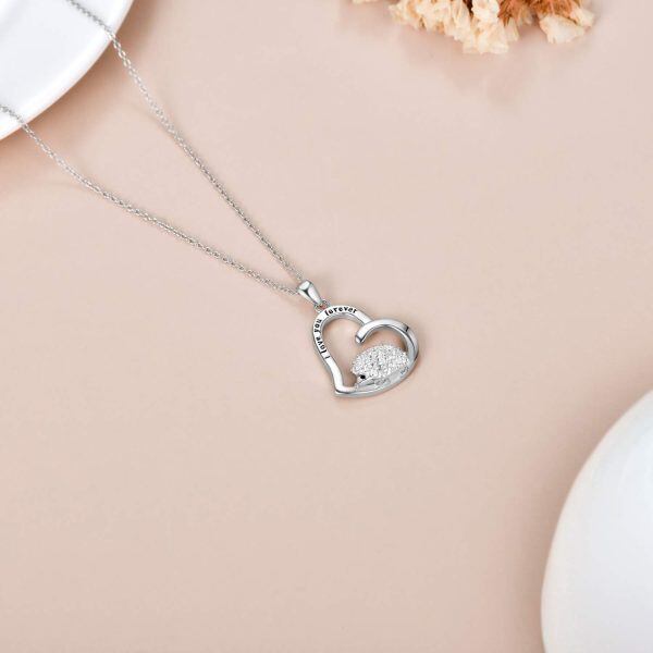 Sterling Silver Heart Hedgehog Necklace-5