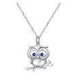 wholesale 925 Sterling Silver Owl Pendant Necklace with Blue Stones for Women-0-0